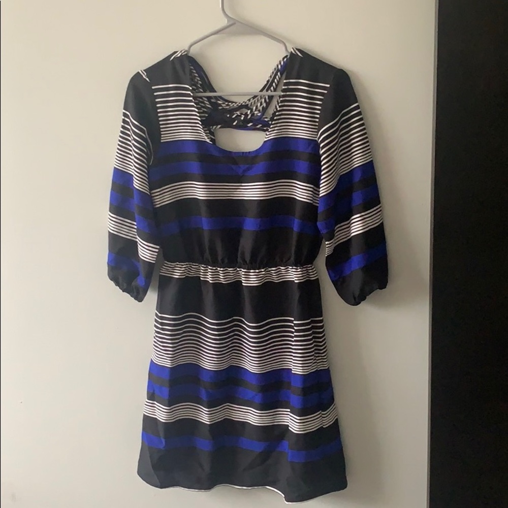 Black, White, Royal Blue Striped Dress ✨